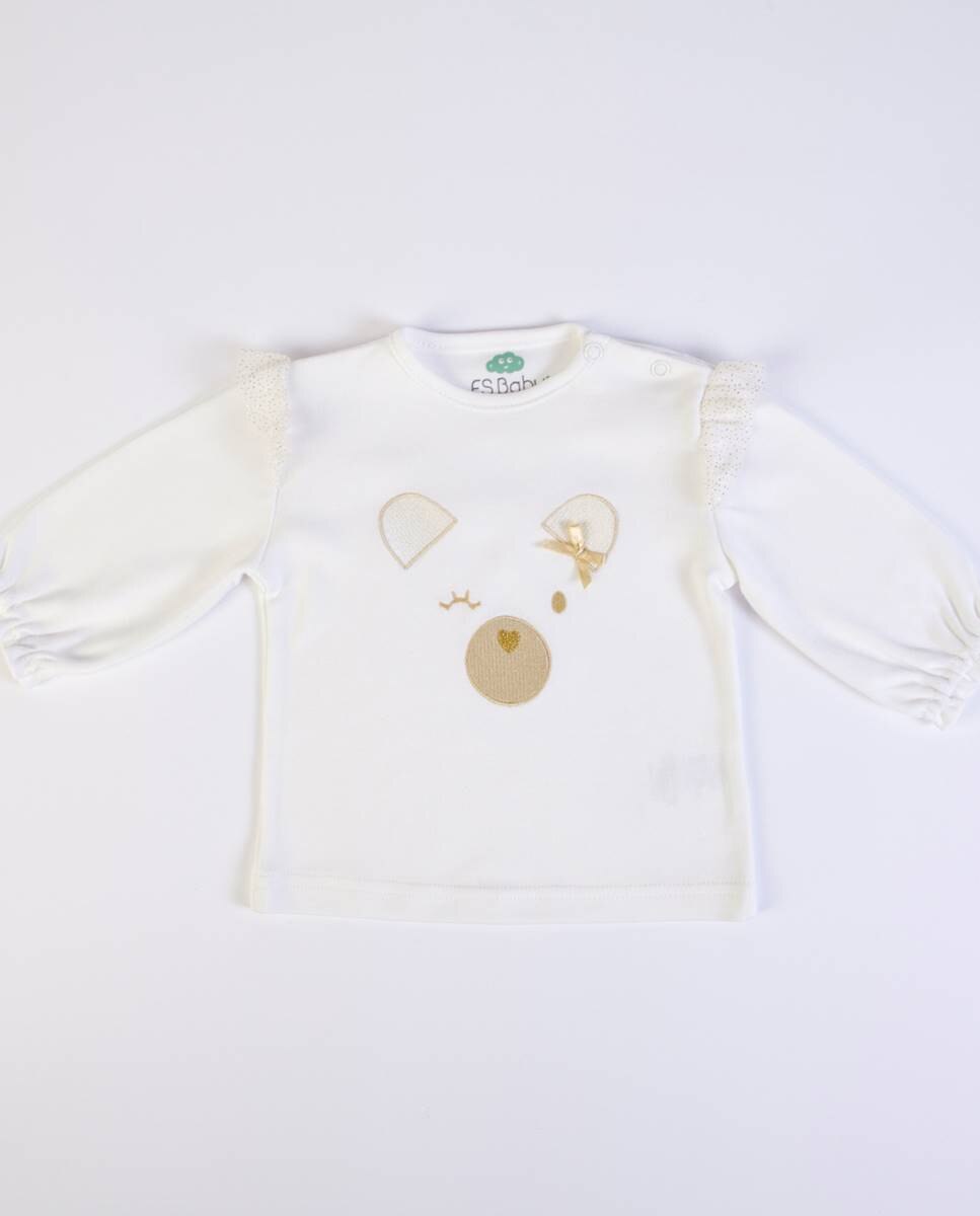 Conjunto de t-shirt de manga comprida em algodão e calças em malha dourada FS Baby Dourado-2
