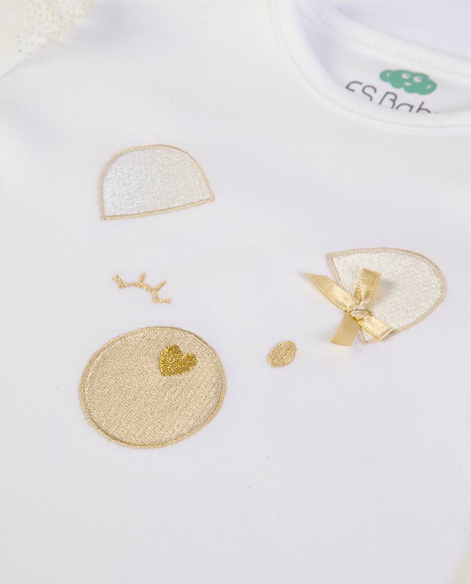 Conjunto de t-shirt de manga comprida em algodão e calças em malha dourada FS Baby Dourado-3