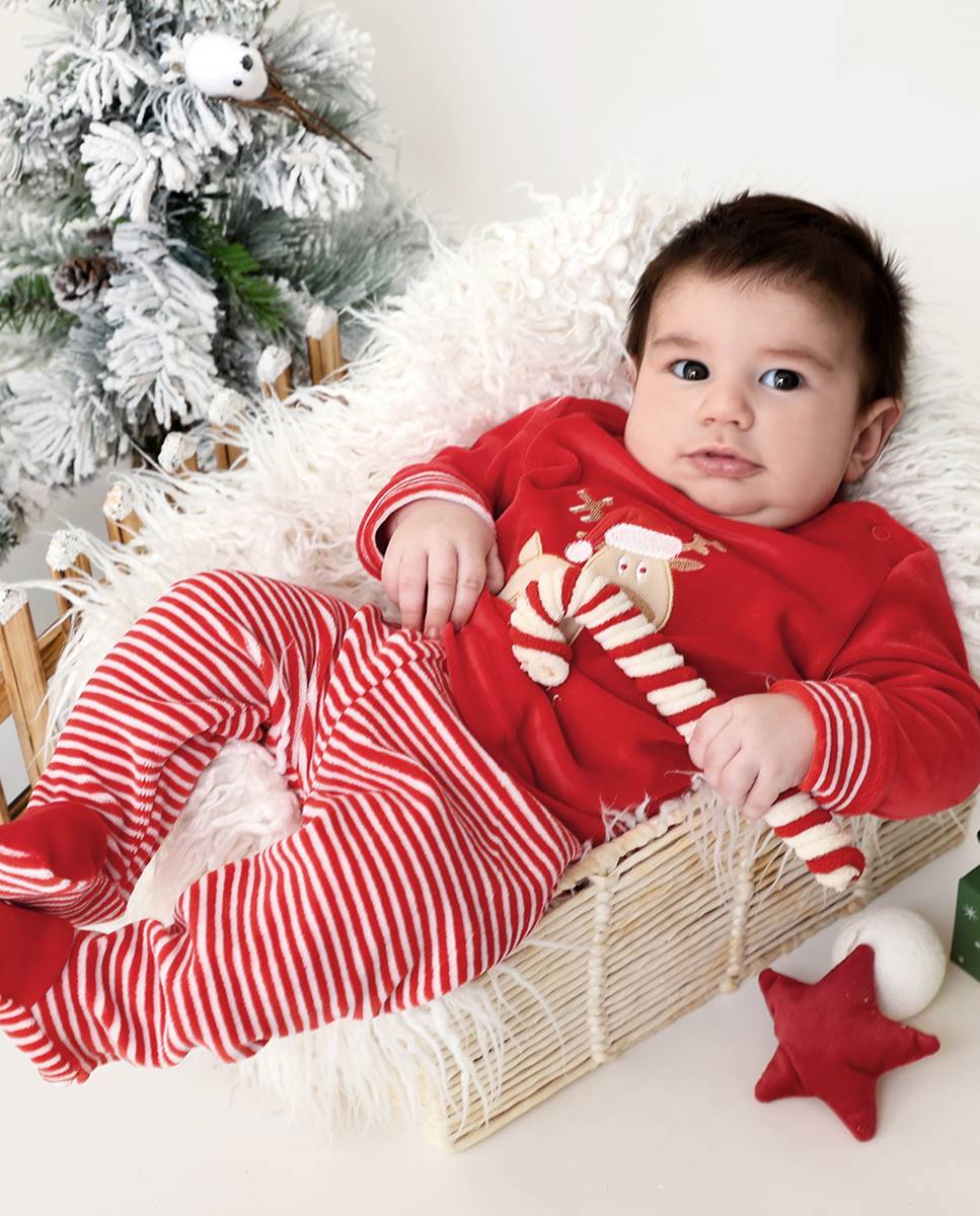 Conjunto de t-shirt de manga comprida e calças com pé em veludo "Natal FS Baby Vermelho-2