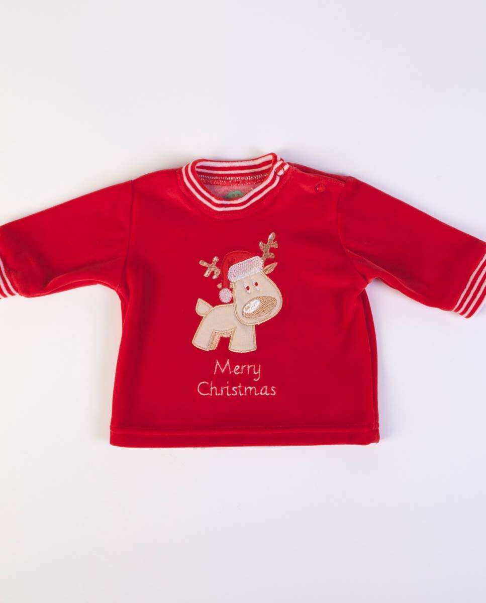Conjunto de t-shirt de manga comprida e calças com pé em veludo "Natal FS Baby Vermelho-3