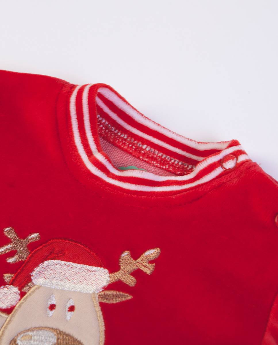 Conjunto de t-shirt de manga comprida e calças com pé em veludo "Natal FS Baby Vermelho-4