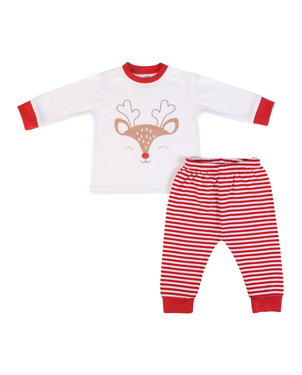 Imagem 0 de Conjunto de t-shirt de manga comprida em algodão e calças cardadas "Natal