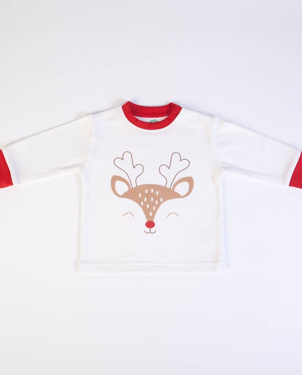 Conjunto de t-shirt de manga comprida em algodão e calças cardadas "Natal FS Baby Vermelho-3