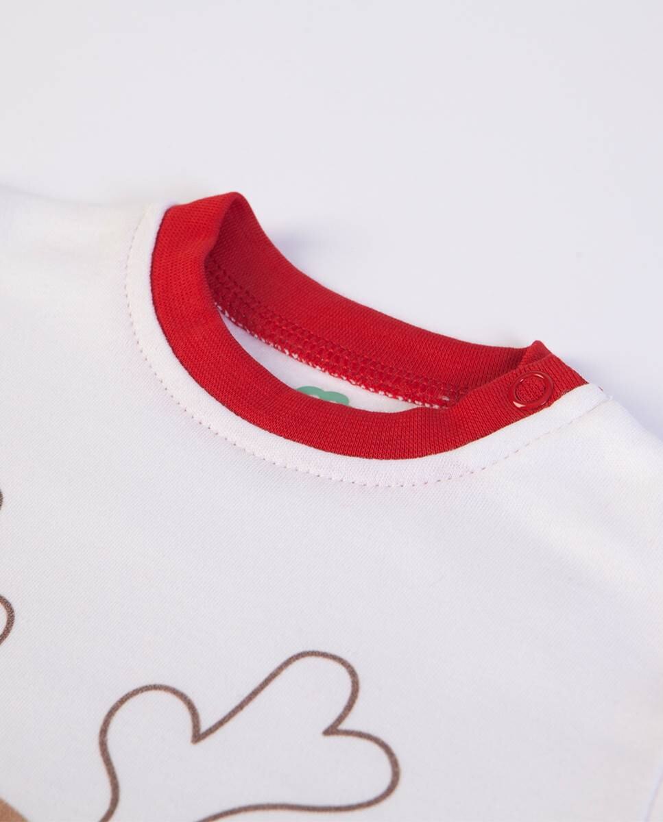 Conjunto de t-shirt de manga comprida em algodão e calças cardadas "Natal FS Baby Vermelho-4