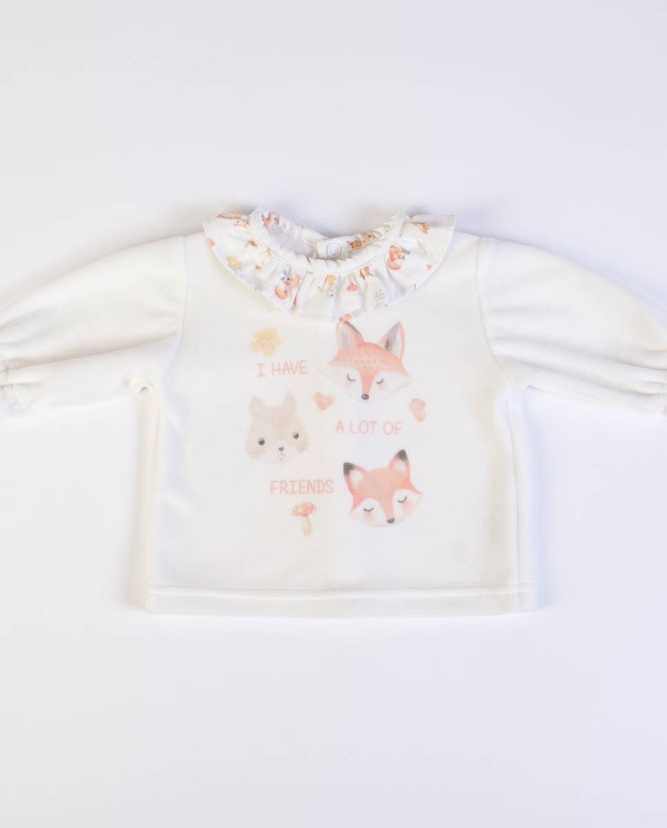 Conjunto de t-shirt de manga comprida e calças com pé em veludo FS Baby Salmão-2