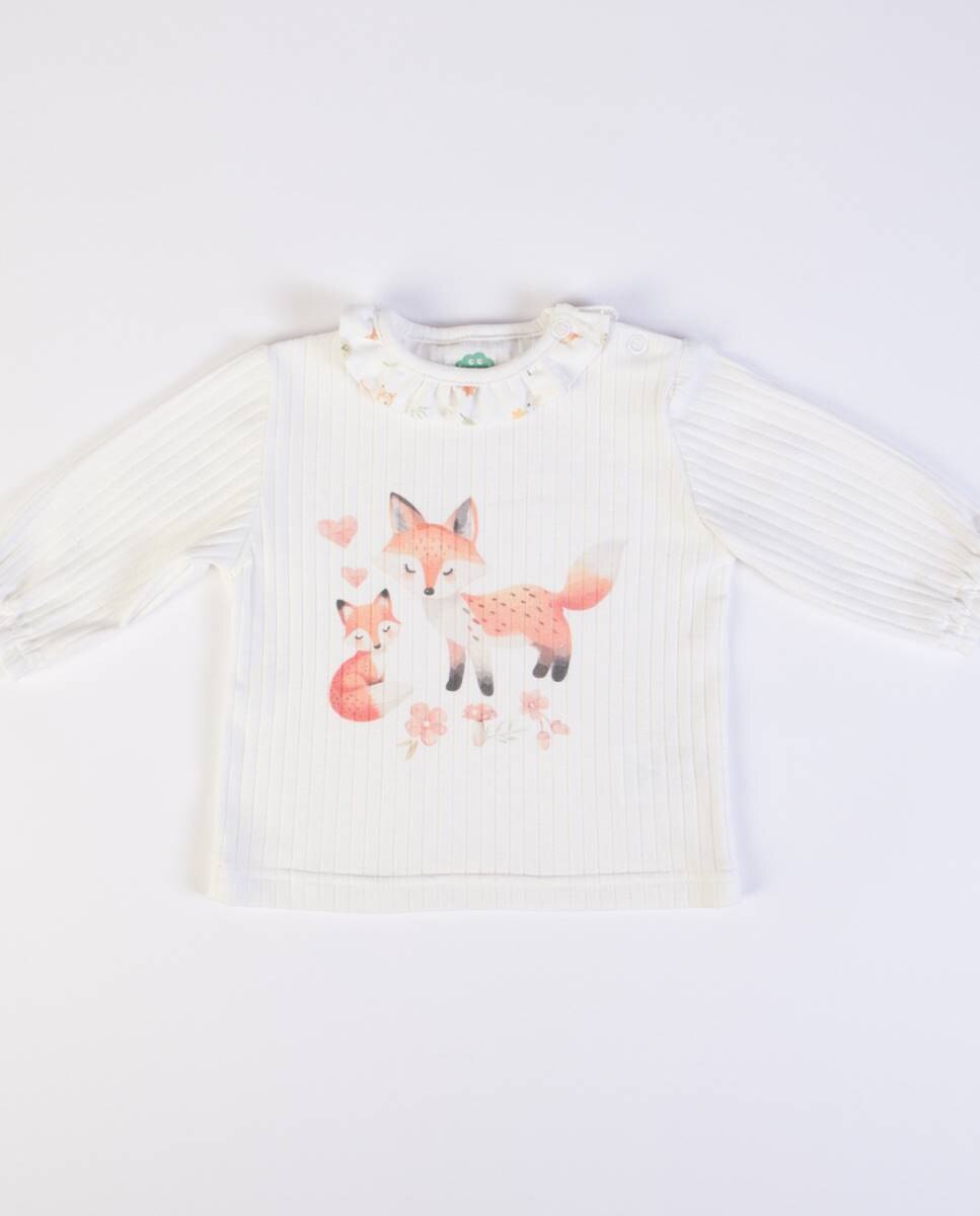 Conjunto de t-shirt de manga comprida em rib e saia em tecido estampado FS Baby Pérola-2