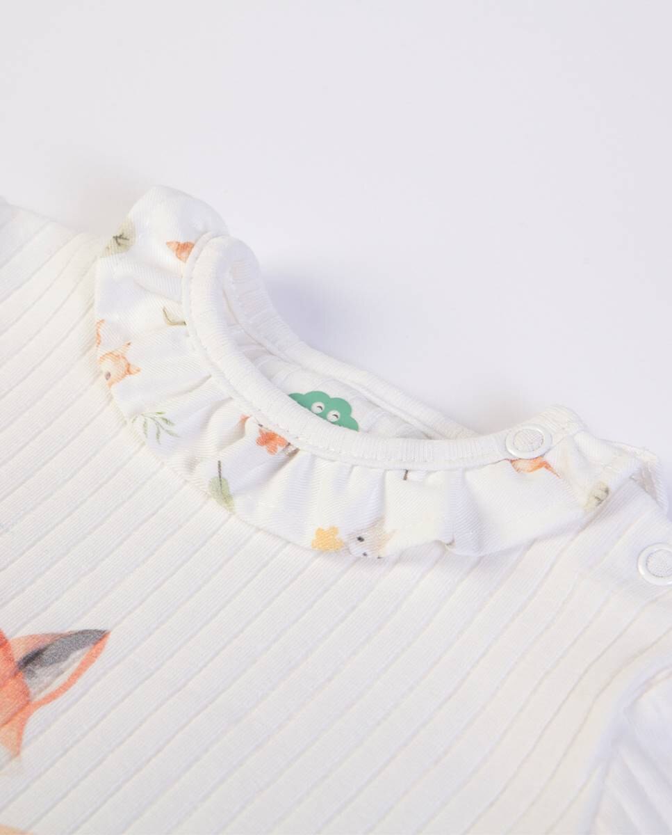 Conjunto de t-shirt de manga comprida em rib e saia em tecido estampado FS Baby Pérola-3