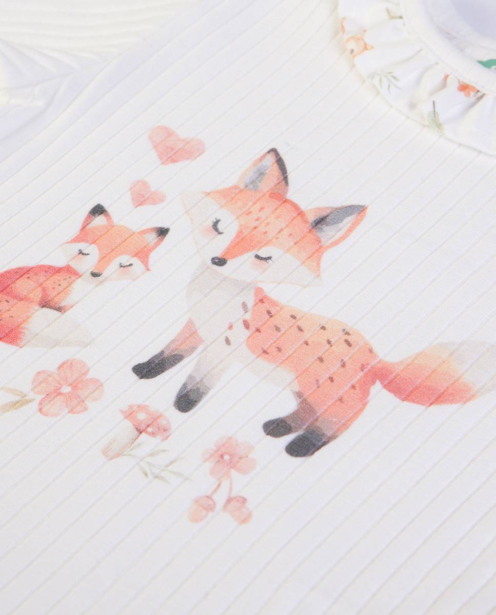Conjunto de t-shirt de manga comprida em rib e saia em tecido estampado FS Baby Pérola-4
