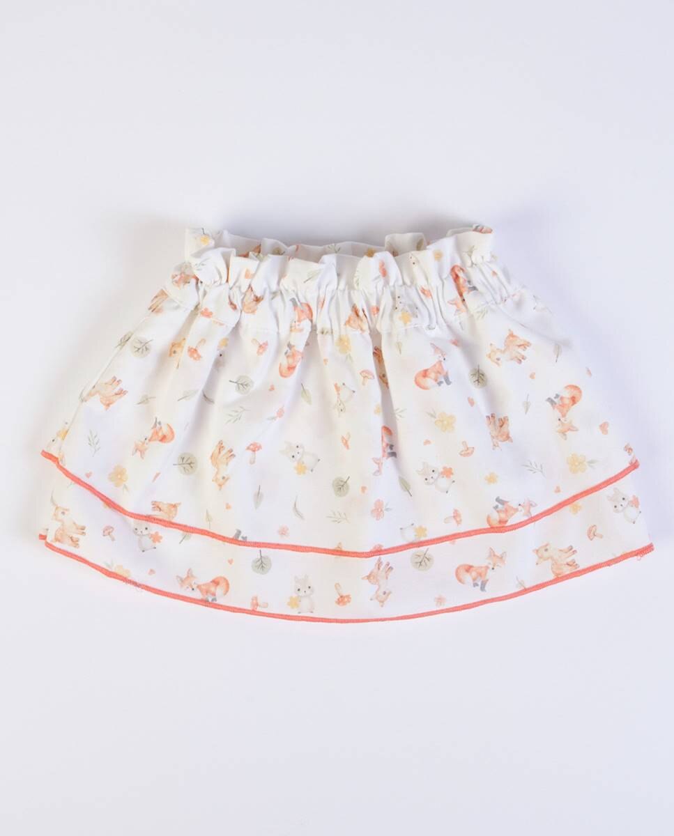 Conjunto de t-shirt de manga comprida em rib e saia em tecido estampado FS Baby Pérola-5
