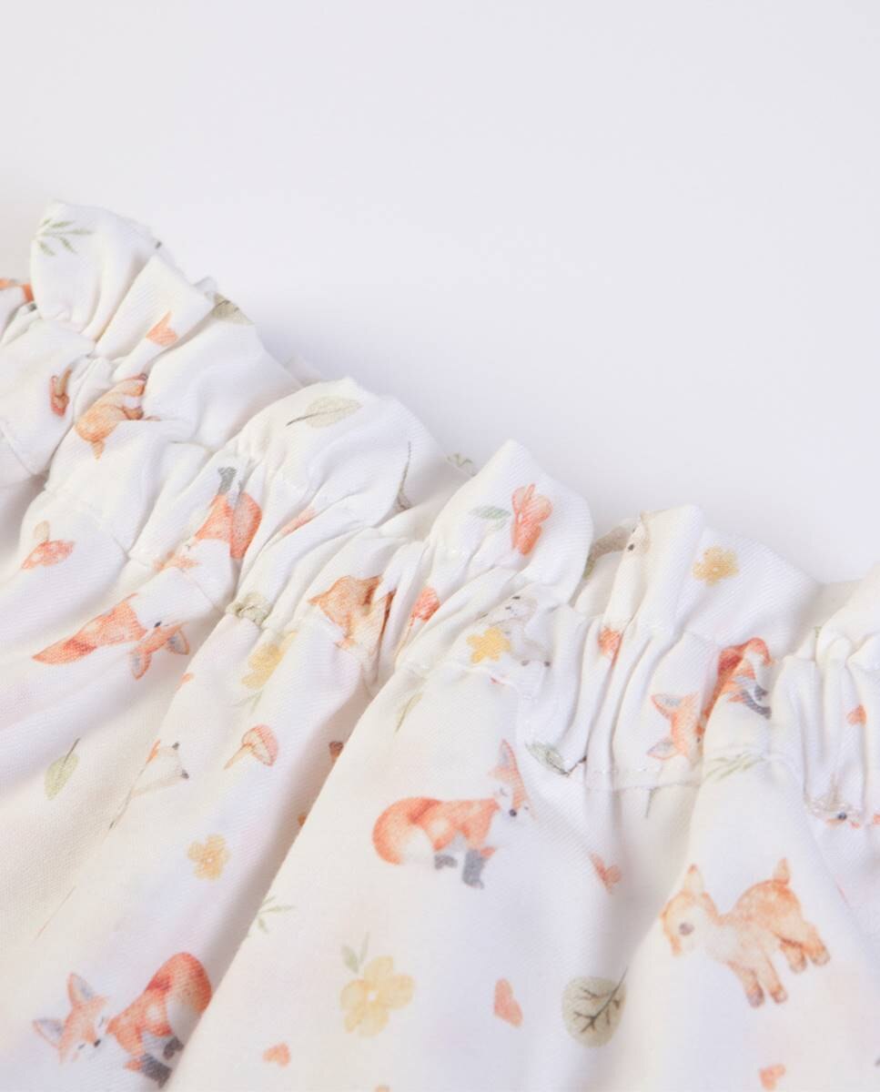 Conjunto de t-shirt de manga comprida em rib e saia em tecido estampado FS Baby Pérola-6