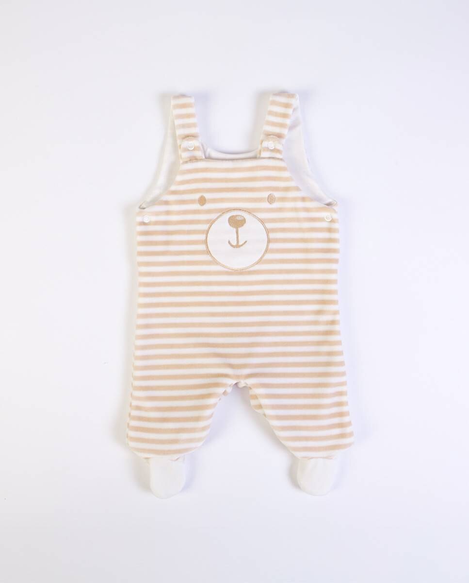 Conjunto de jardineira em veludo e body de manga comprida em algodão FS Baby Camel-4