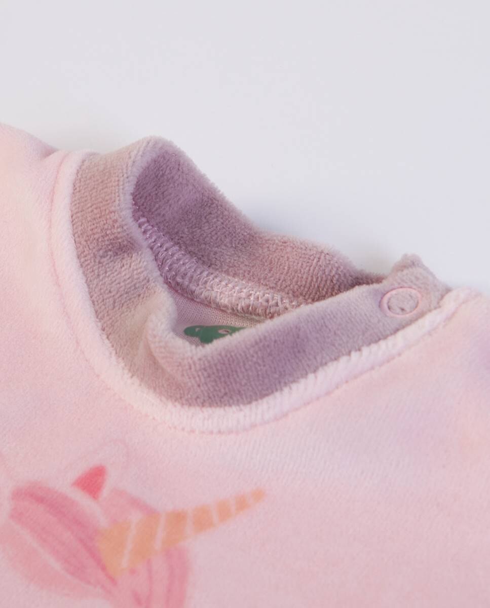 Conjunto de t-shirt de manga comprida e calças com pé em veludo FS Baby Rosa-3