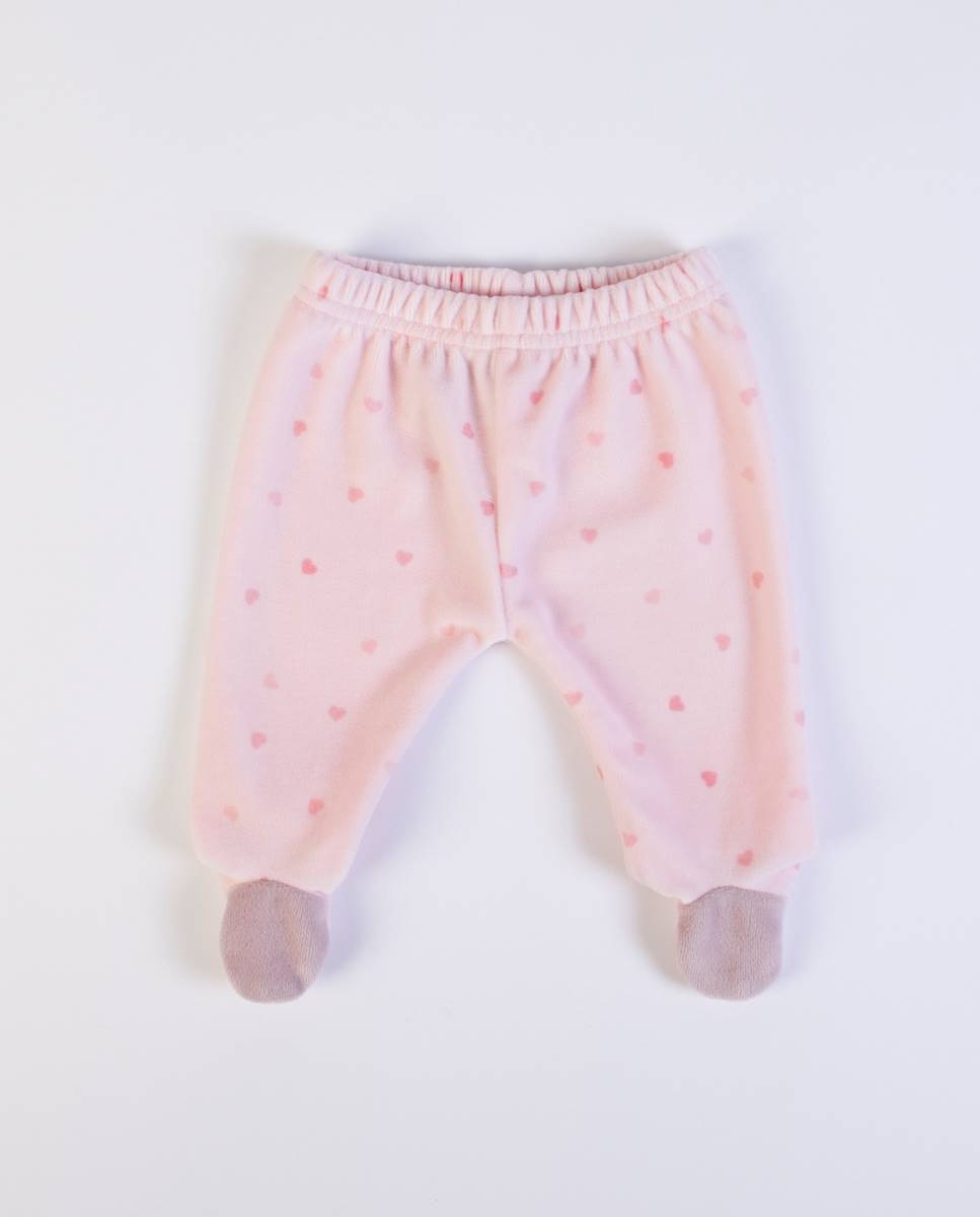 Conjunto de t-shirt de manga comprida e calças com pé em veludo FS Baby Rosa-6