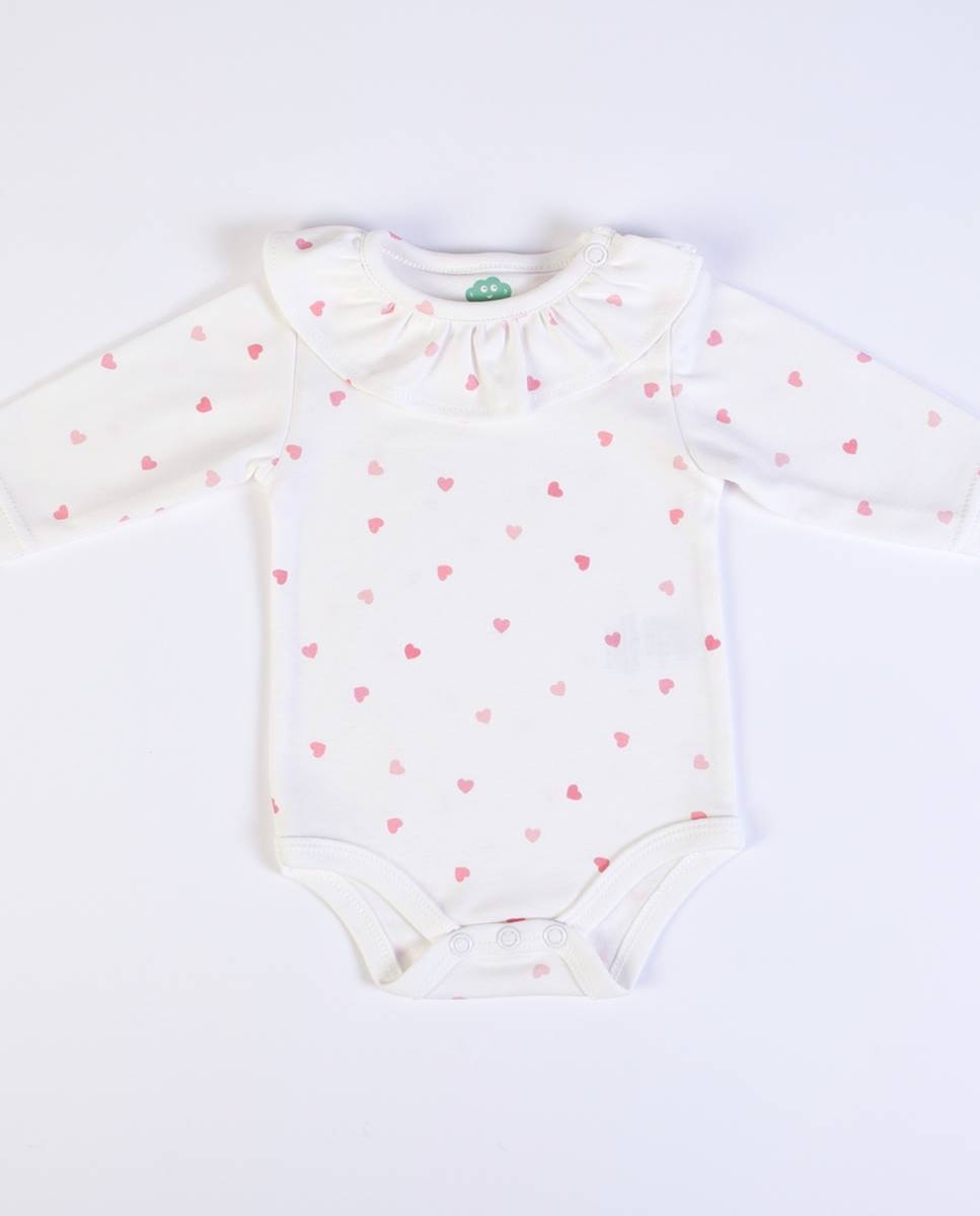 Conjunto de body de manga comprida em algodão e tapa fraldas em rib canelado FS Baby Rosa-2