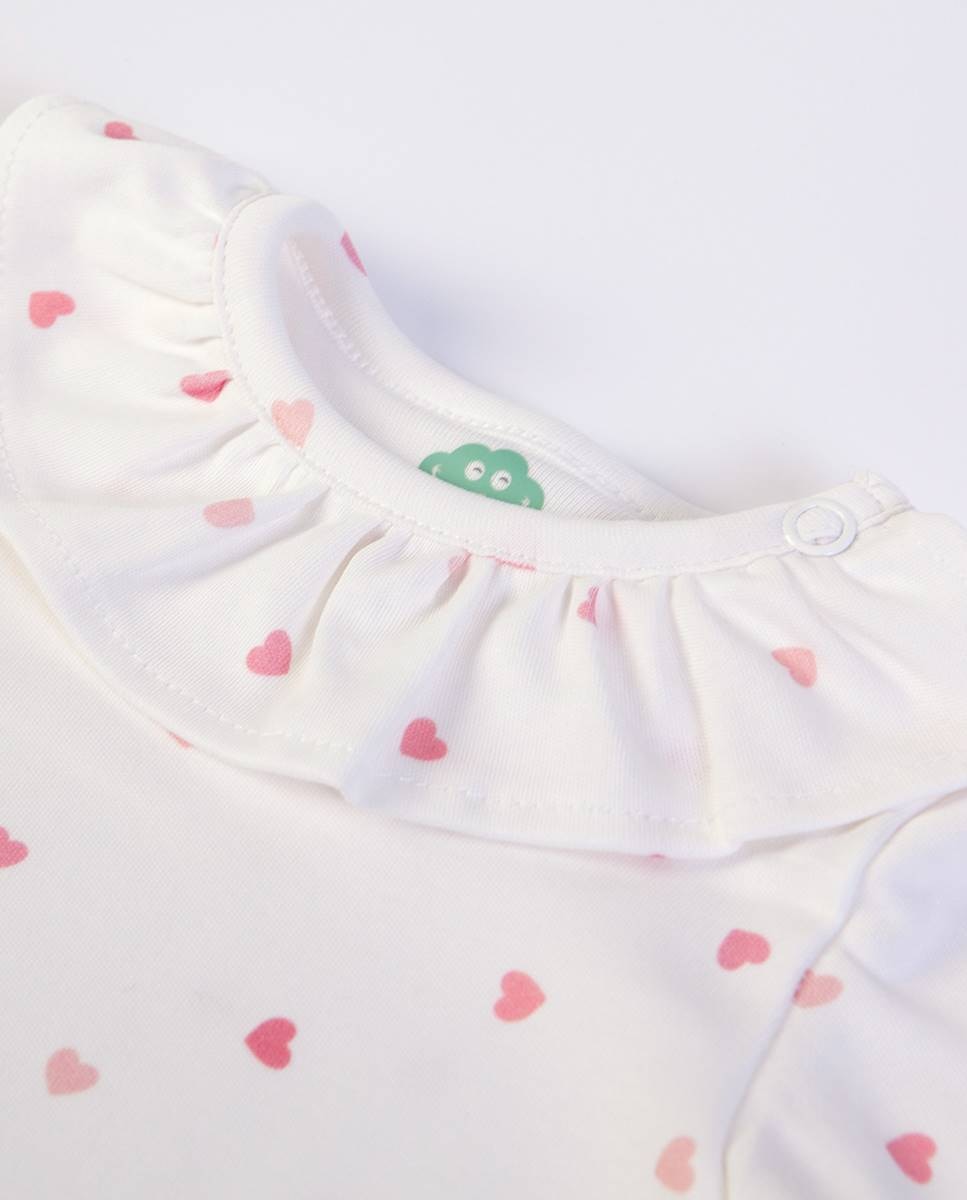 Conjunto de body de manga comprida em algodão e tapa fraldas em rib canelado FS Baby Rosa-3