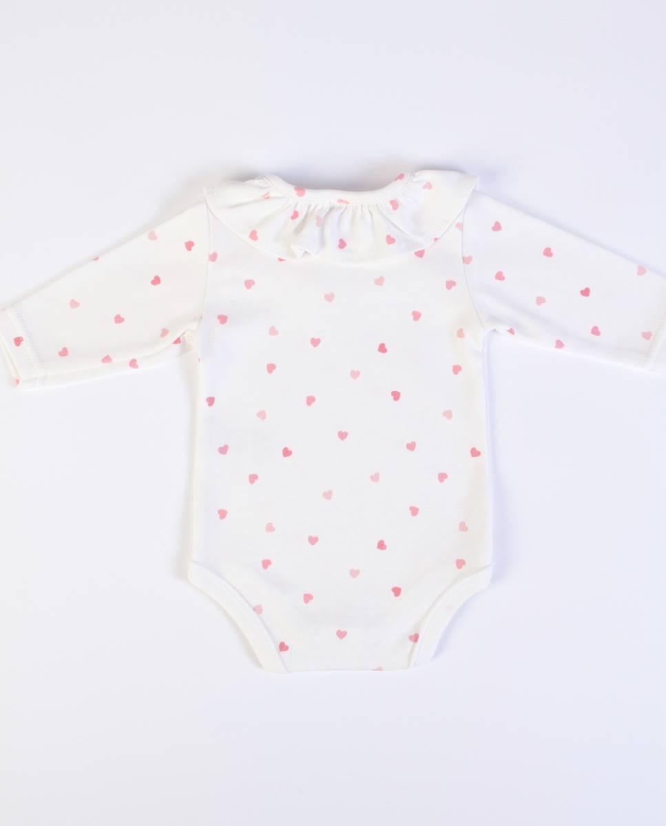 Conjunto de body de manga comprida em algodão e tapa fraldas em rib canelado FS Baby Rosa-5