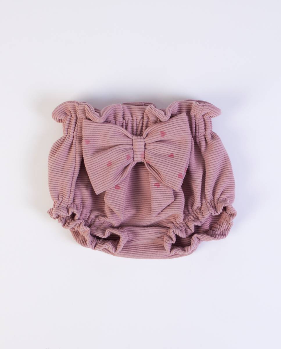 Conjunto de body de manga comprida em algodão e tapa fraldas em rib canelado FS Baby Rosa-6