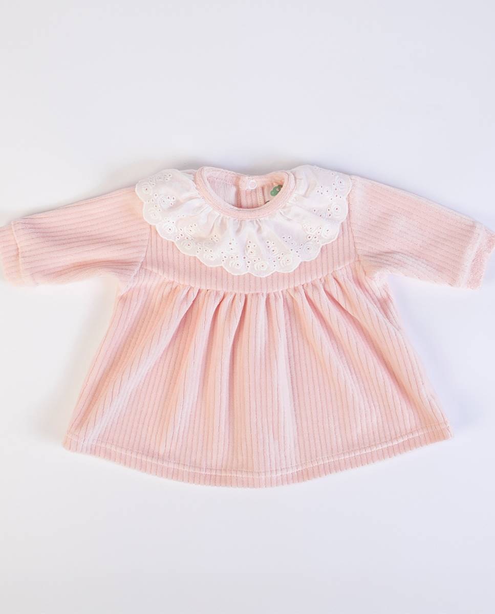Conjunto de t-shirt de manga comprida e calças com pé em veludo canelado FS Baby Rosa-2