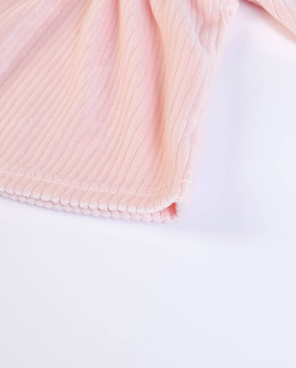 Conjunto de t-shirt de manga comprida e calças com pé em veludo canelado FS Baby Rosa-4