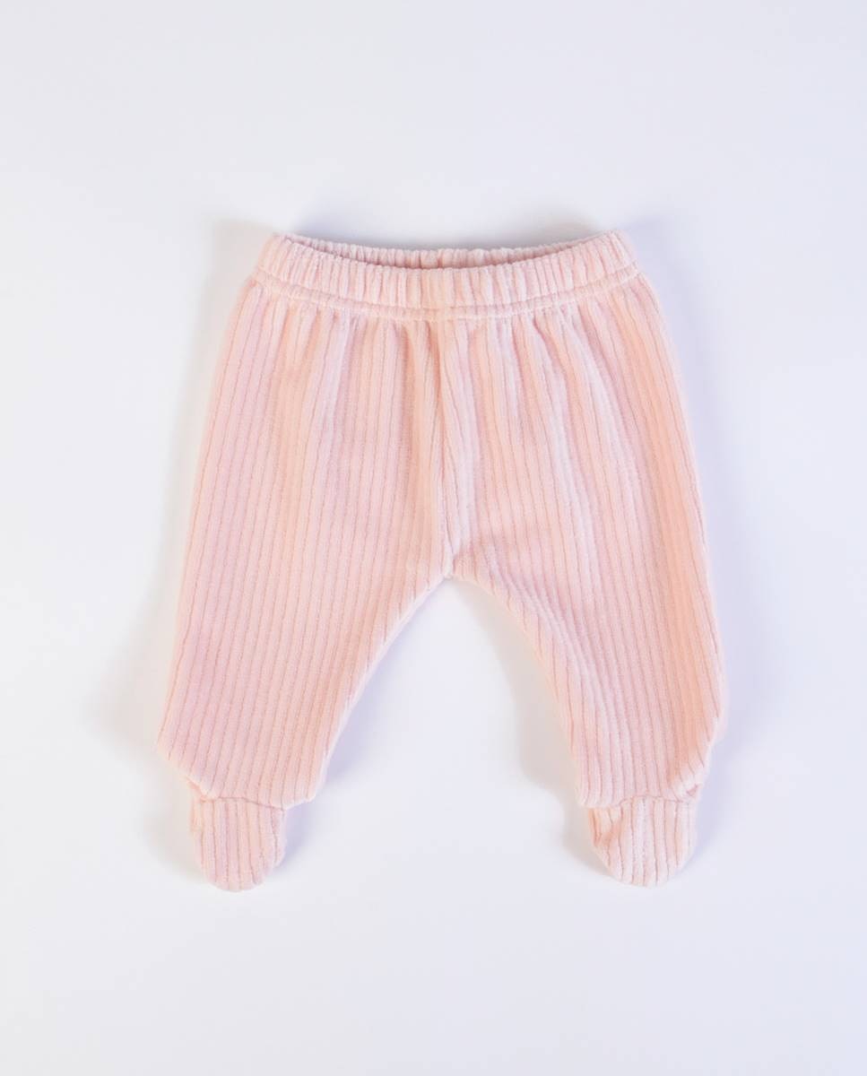 Conjunto de t-shirt de manga comprida e calças com pé em veludo canelado FS Baby Rosa-6