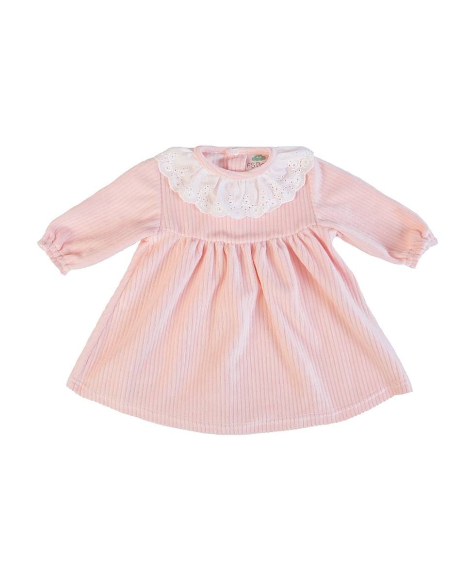 Vestido em veludo canelado Rosa-1