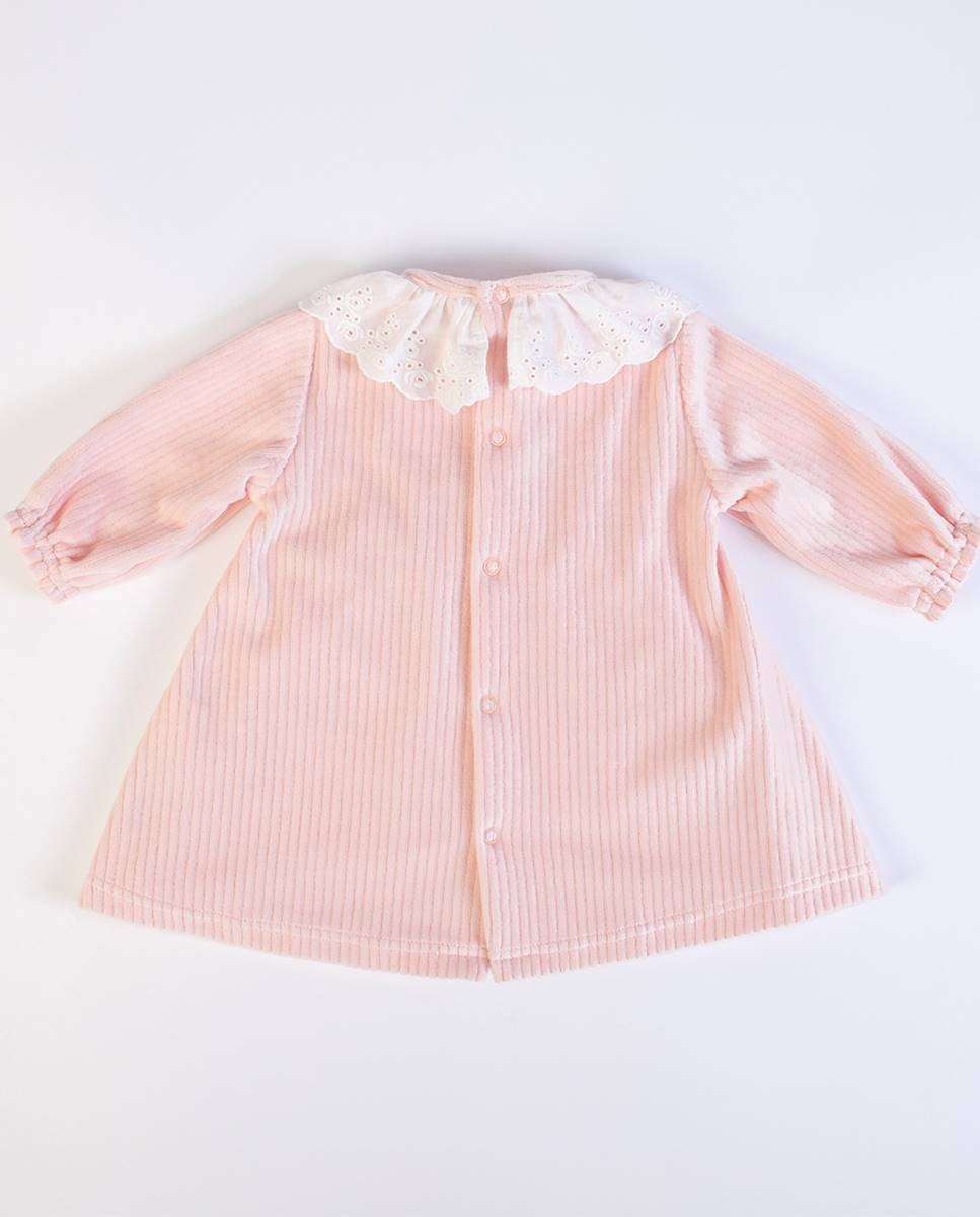 Vestido em veludo canelado Rosa-5