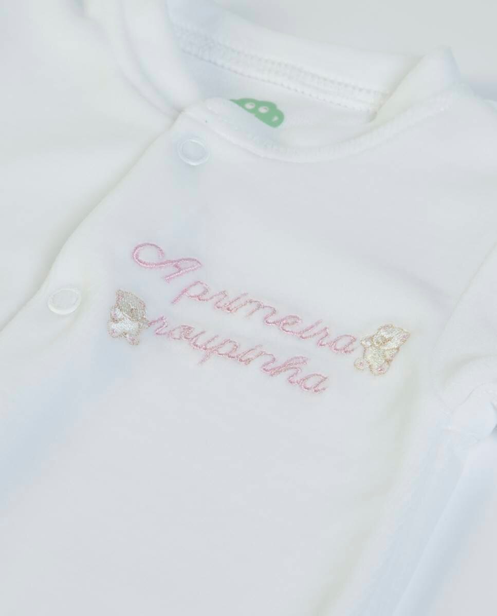 Babygrow "A Primeira Roupinha" em veludo FS Baby Branco-3
