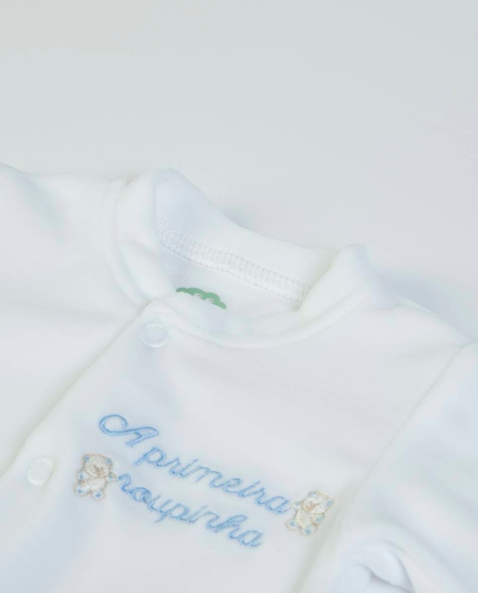 Babygrow "A Primeira Roupinha" em veludo FS Baby Branco-2