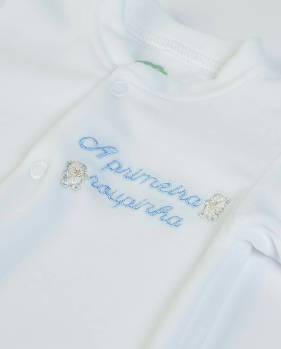 Babygrow "A Primeira Roupinha" em veludo FS Baby Branco-3