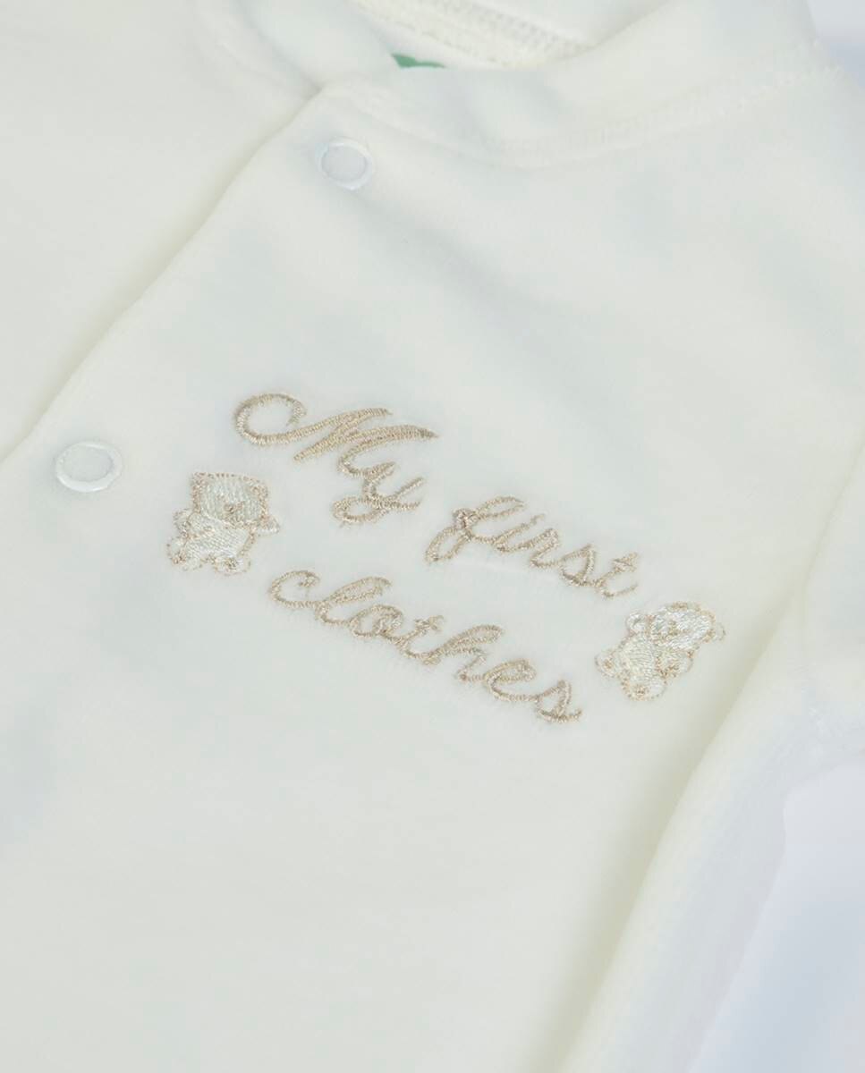 Babygrow "My First Clothes" em veludo orgânico FS Baby Pérola-3