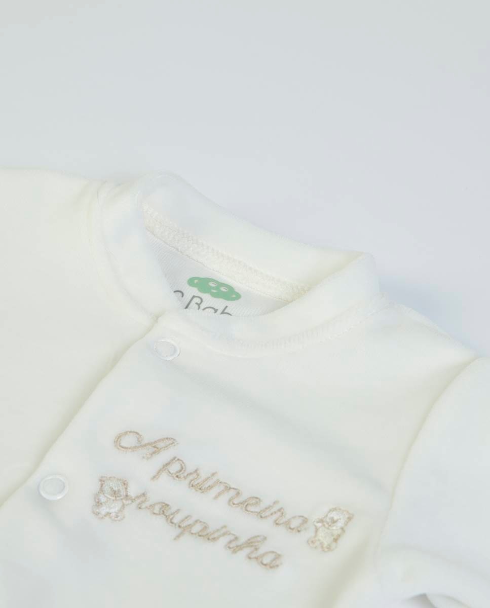 Babygrow "A Primeira Roupinha" em veludo orgânico FS Baby Pérola-2