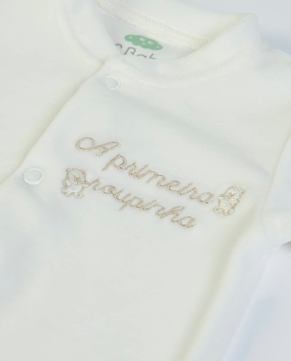 Babygrow "A Primeira Roupinha" em veludo orgânico FS Baby Pérola-3