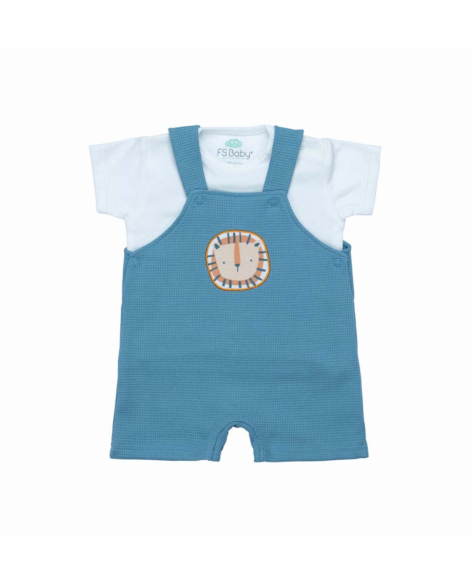 Conjunto de jardineira em felpa e t-shirt em algodão FS Baby Azul-1