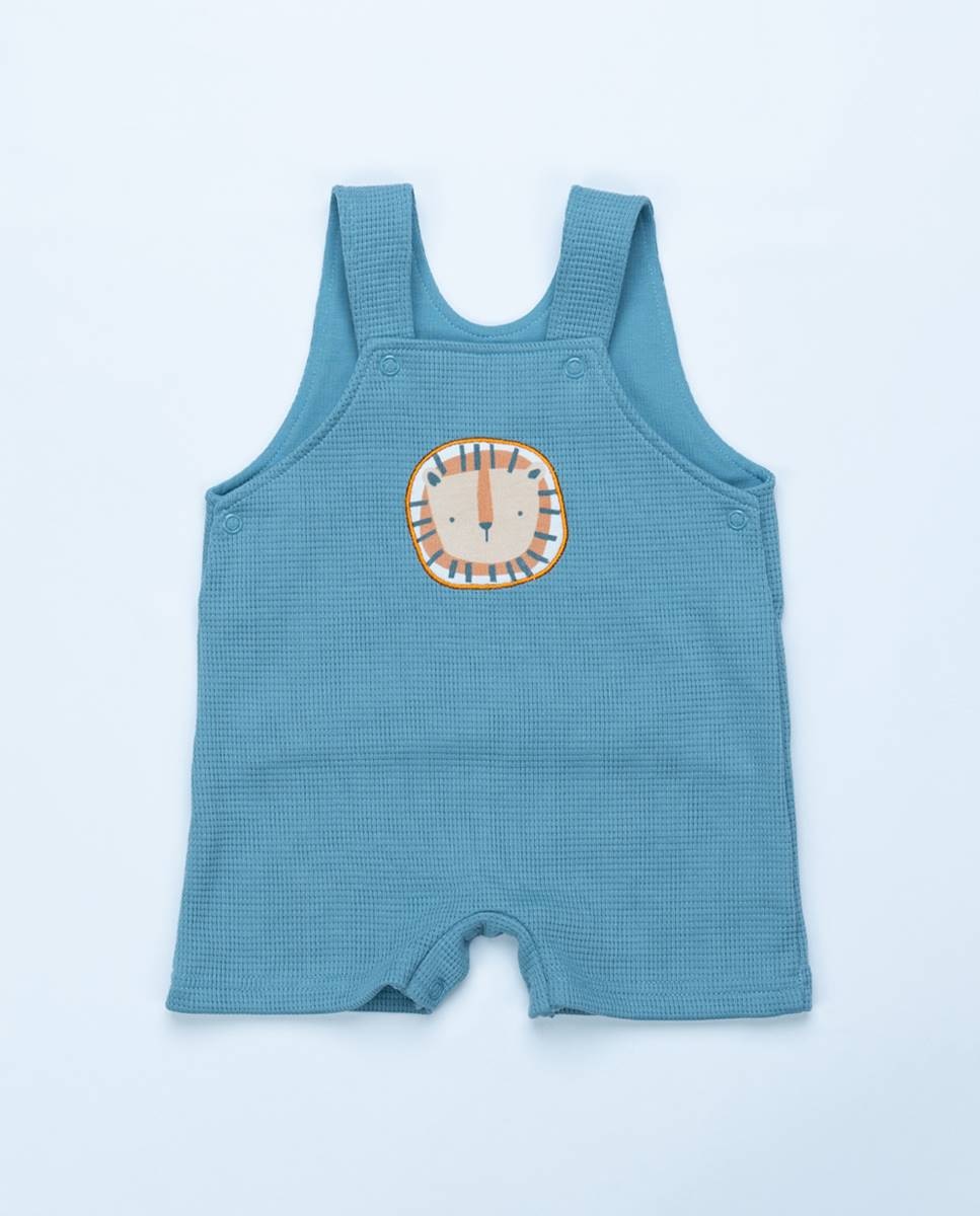 Conjunto de jardineira em felpa e t-shirt em algodão FS Baby Azul-2