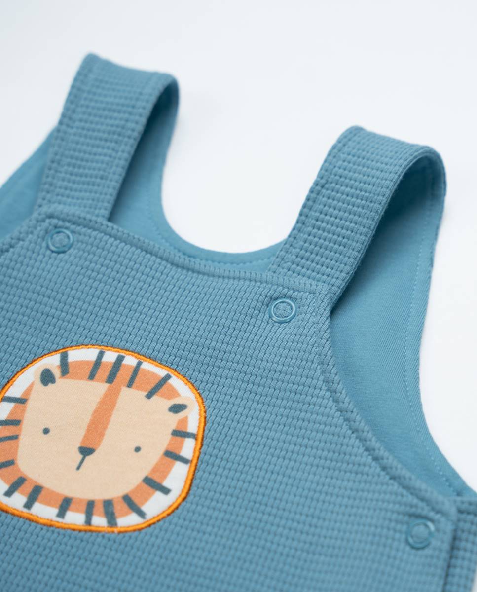 Conjunto de jardineira em felpa e t-shirt em algodão FS Baby Azul-3