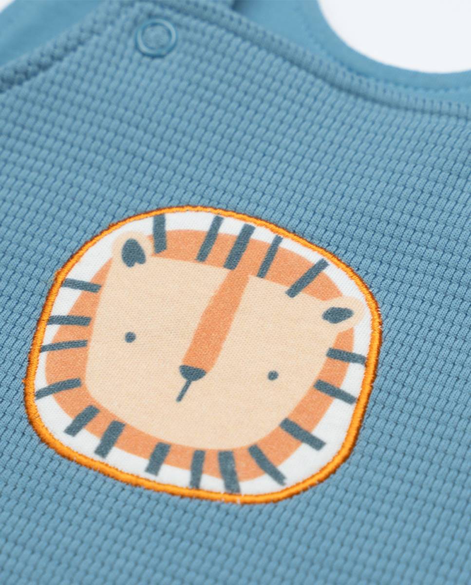 Conjunto de jardineira em felpa e t-shirt em algodão FS Baby Azul-4