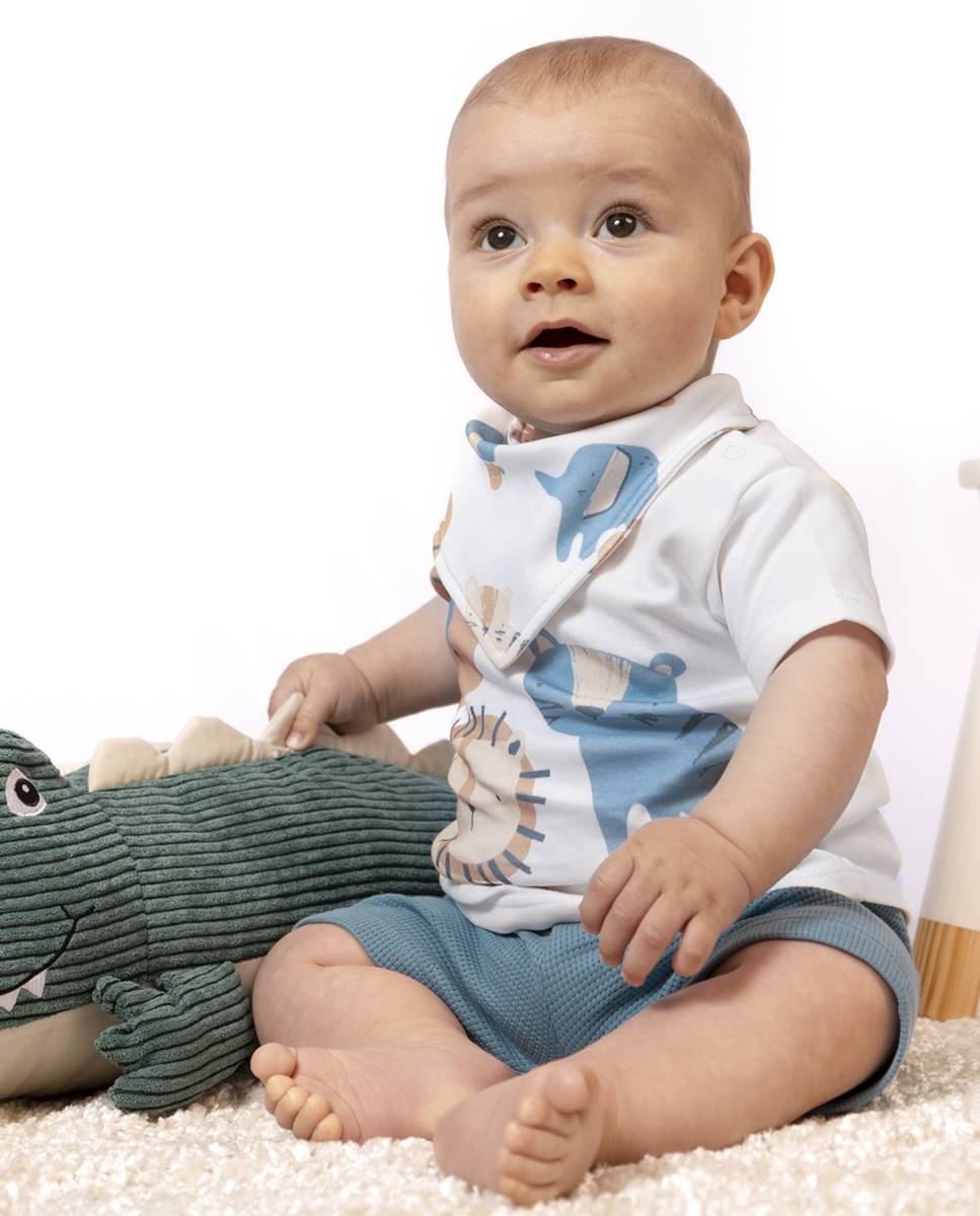 Conjunto de t-shirt em algodão e calções em felpa FS Baby Azul-2
