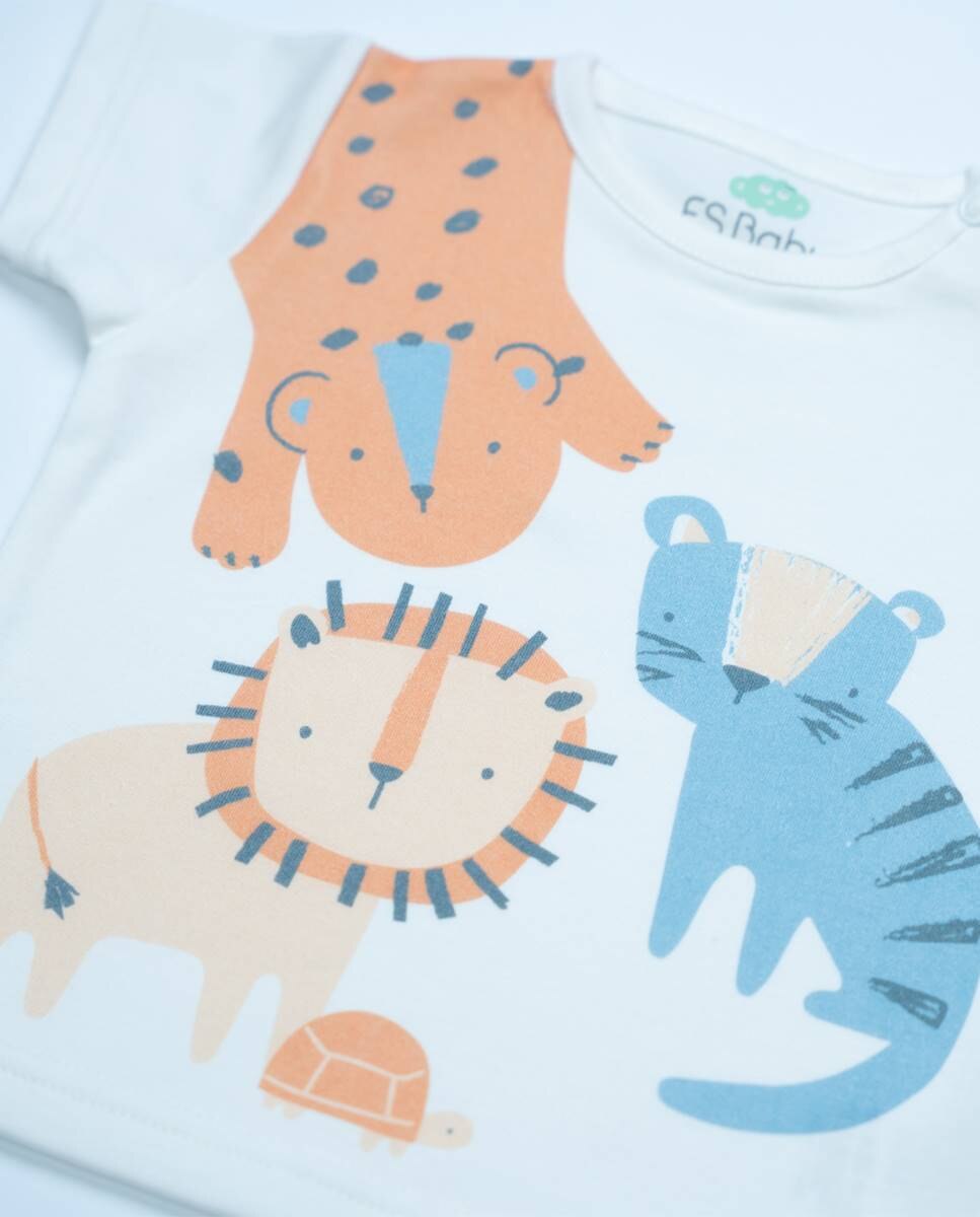 Conjunto de t-shirt em algodão e calções em felpa FS Baby Azul-4