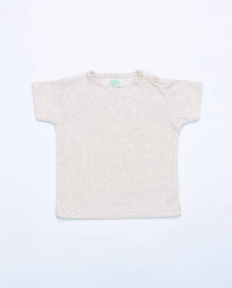Conjunto de jardineira em musseline e t-shirt em algodão canelado Castanho-6