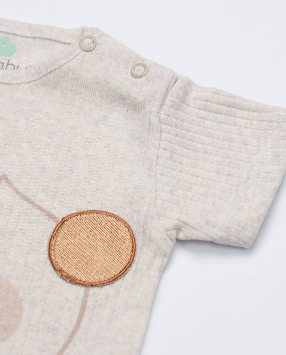 Conjunto de t-shirt em algodão canelado e calções em musseline FS Baby Castanho-5