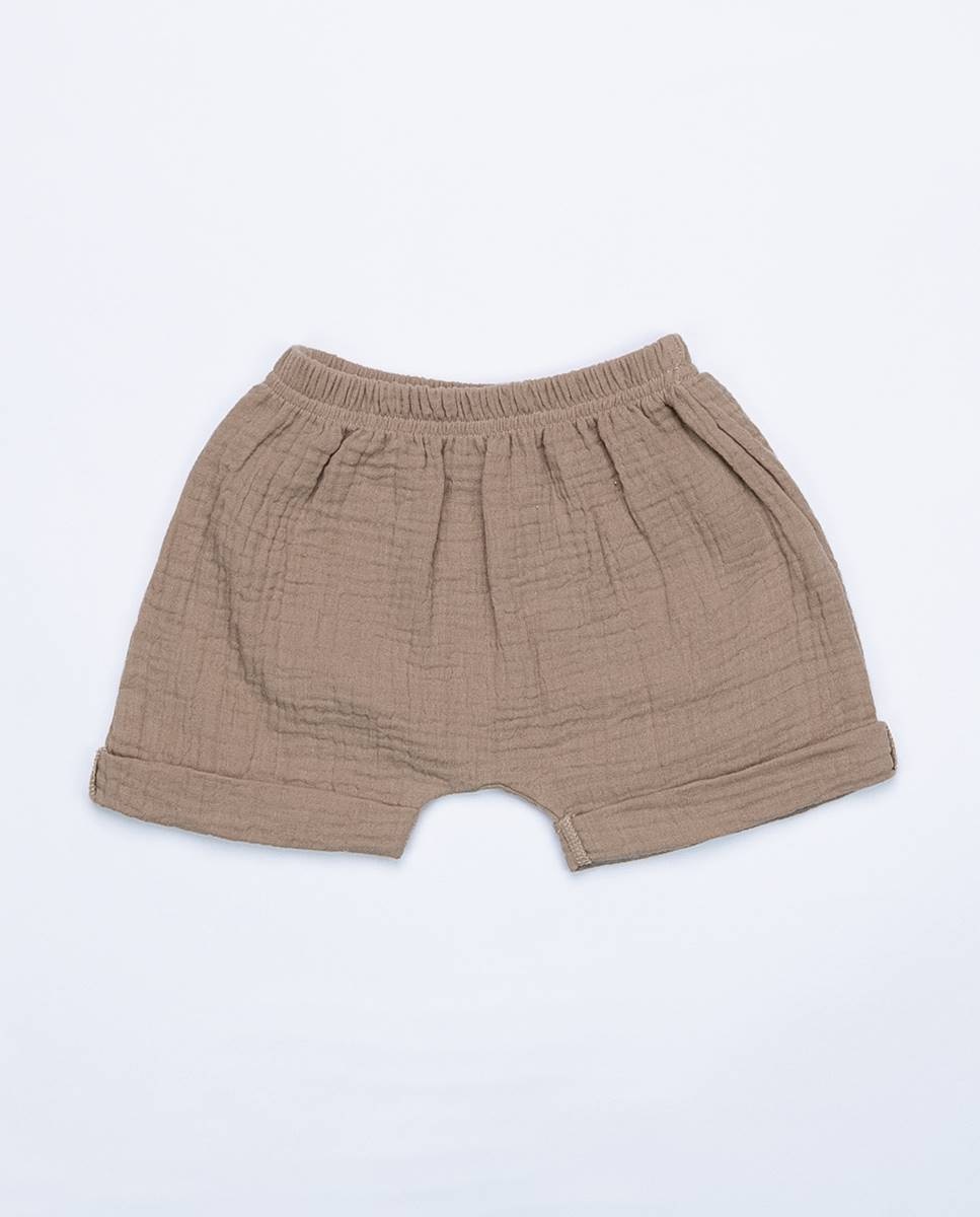 Conjunto de t-shirt em algodão canelado e calções em musseline FS Baby Castanho-6
