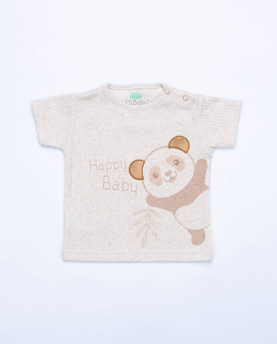 Conjunto de t-shirt em algodão canelado e calças em musseline FS Baby Castanho-2