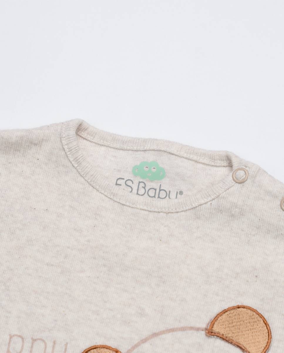 Conjunto de t-shirt em algodão canelado e calças em musseline FS Baby Castanho-3