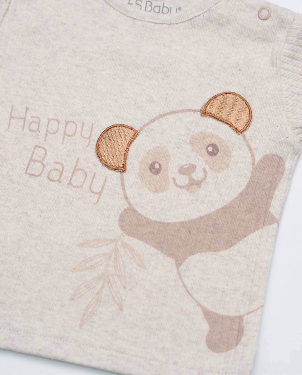 Conjunto de t-shirt em algodão canelado e calças em musseline FS Baby Castanho-4