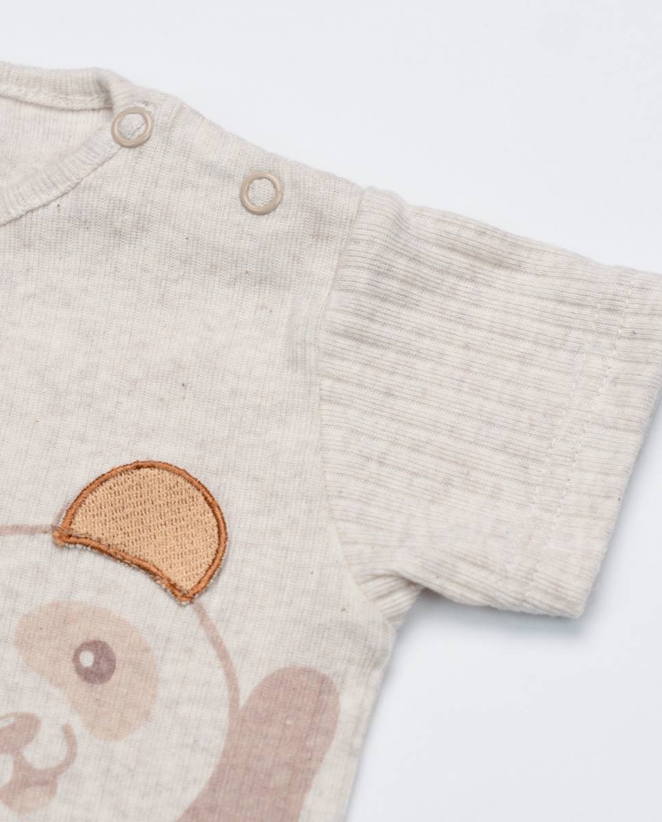 Conjunto de t-shirt em algodão canelado e calças em musseline FS Baby Castanho-5