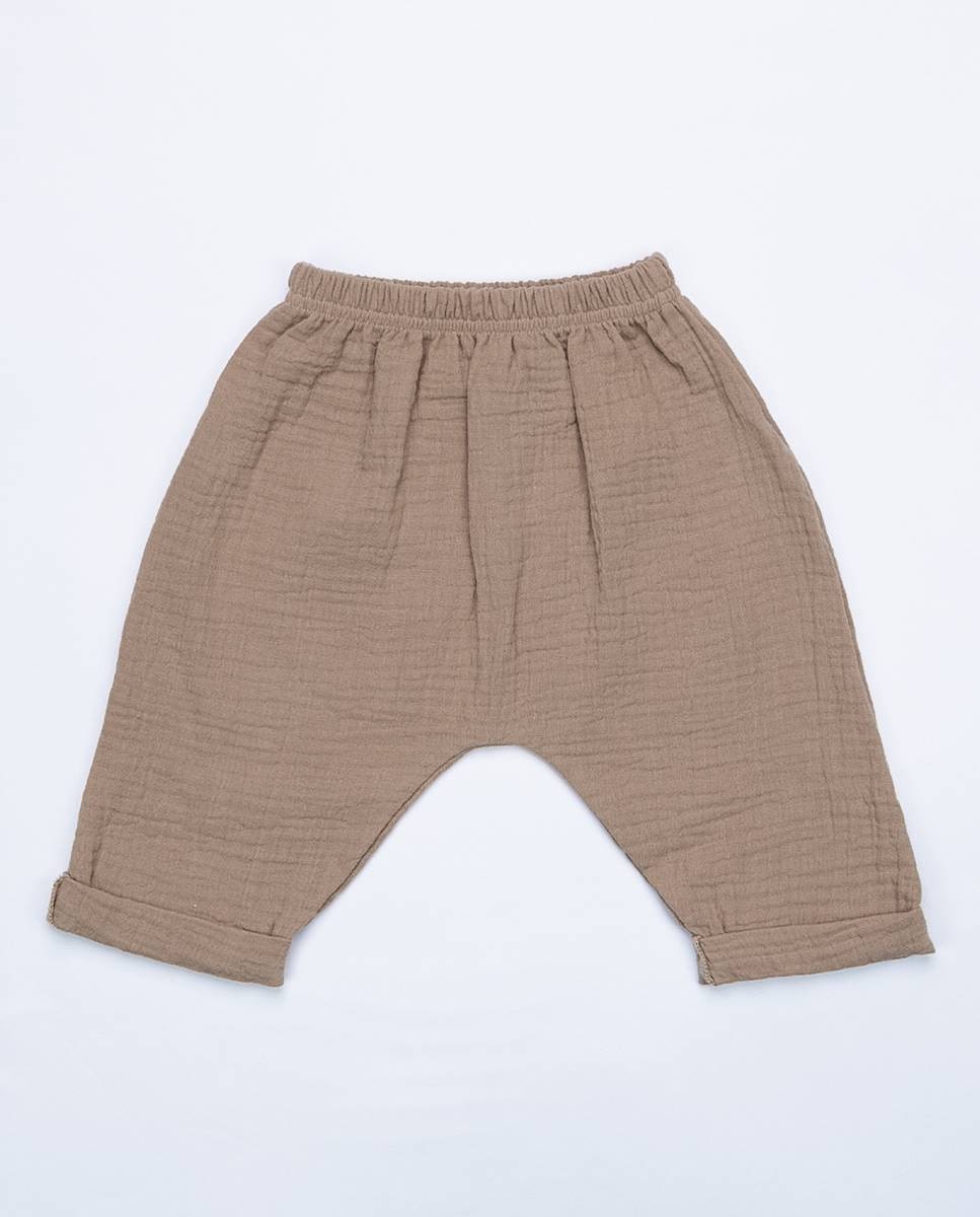 Conjunto de t-shirt em algodão canelado e calças em musseline FS Baby Castanho-6