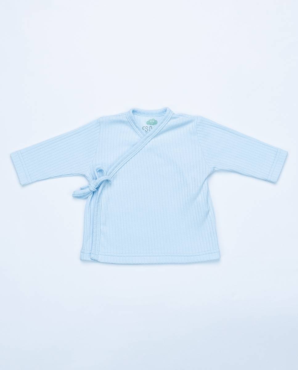 Conjunto de camisola, calças e gorro em algodão canelado FS Baby Azul-claro-2