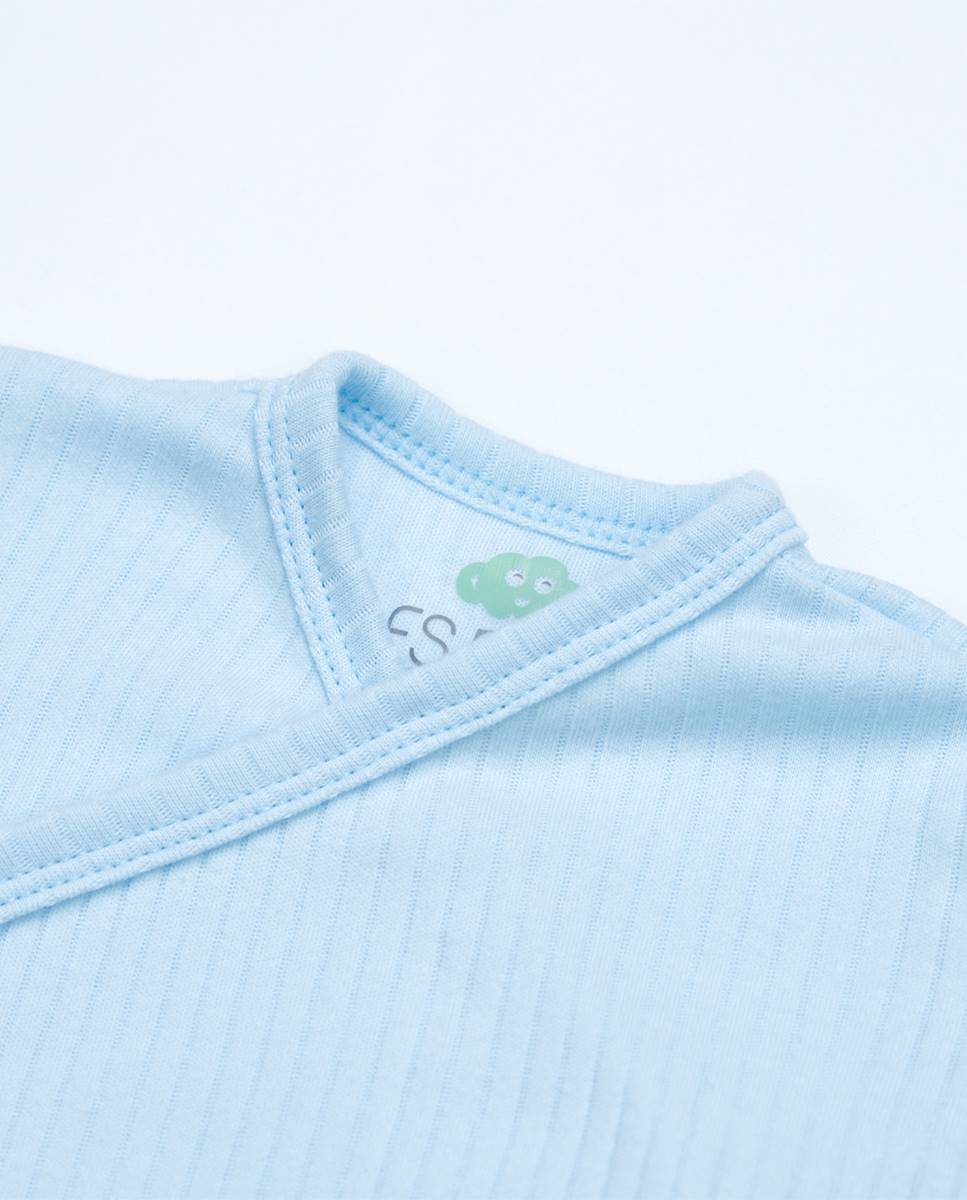 Conjunto de camisola, calças e gorro em algodão canelado FS Baby Azul-claro-3