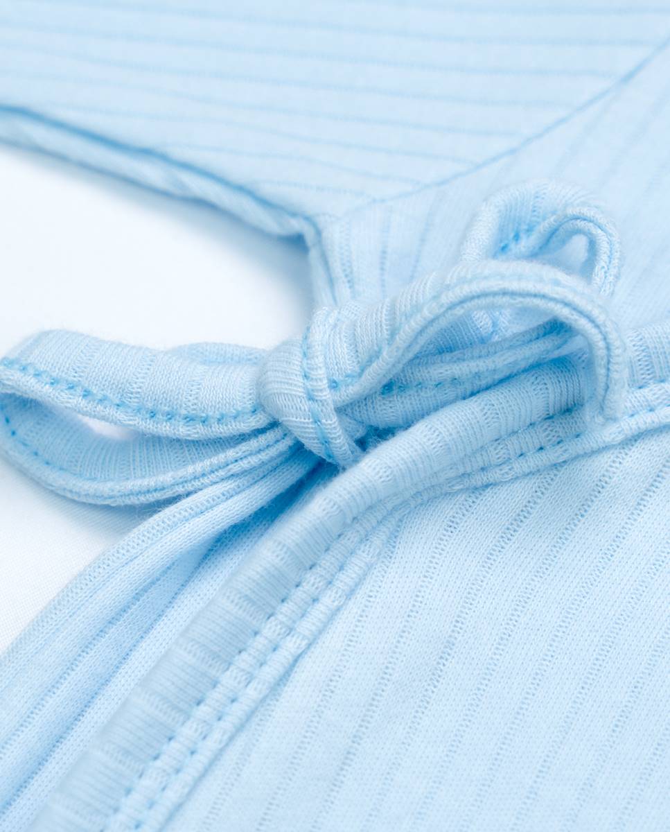 Conjunto de camisola, calças e gorro em algodão canelado FS Baby Azul-claro-4
