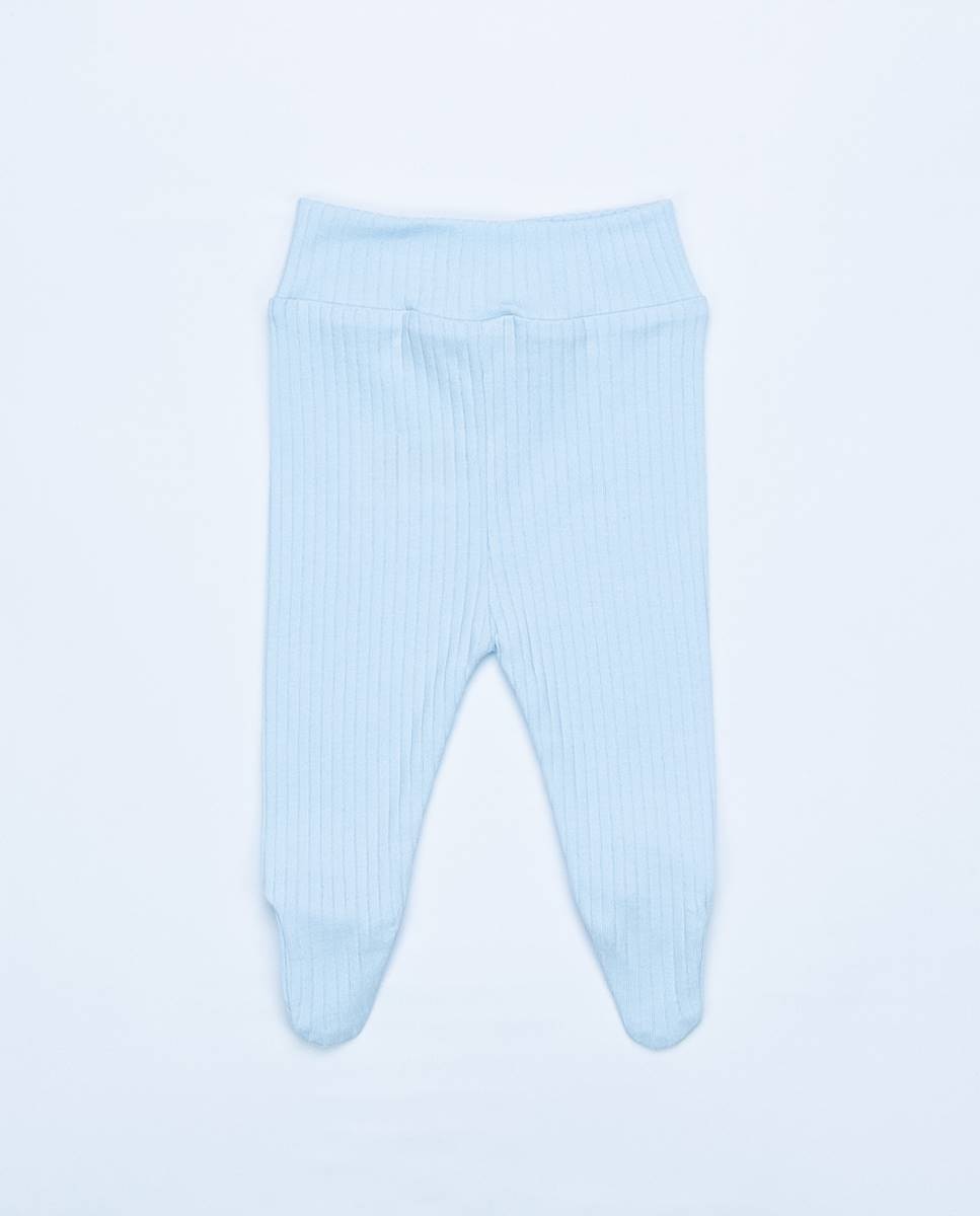 Conjunto de camisola, calças e gorro em algodão canelado FS Baby Azul-claro-5